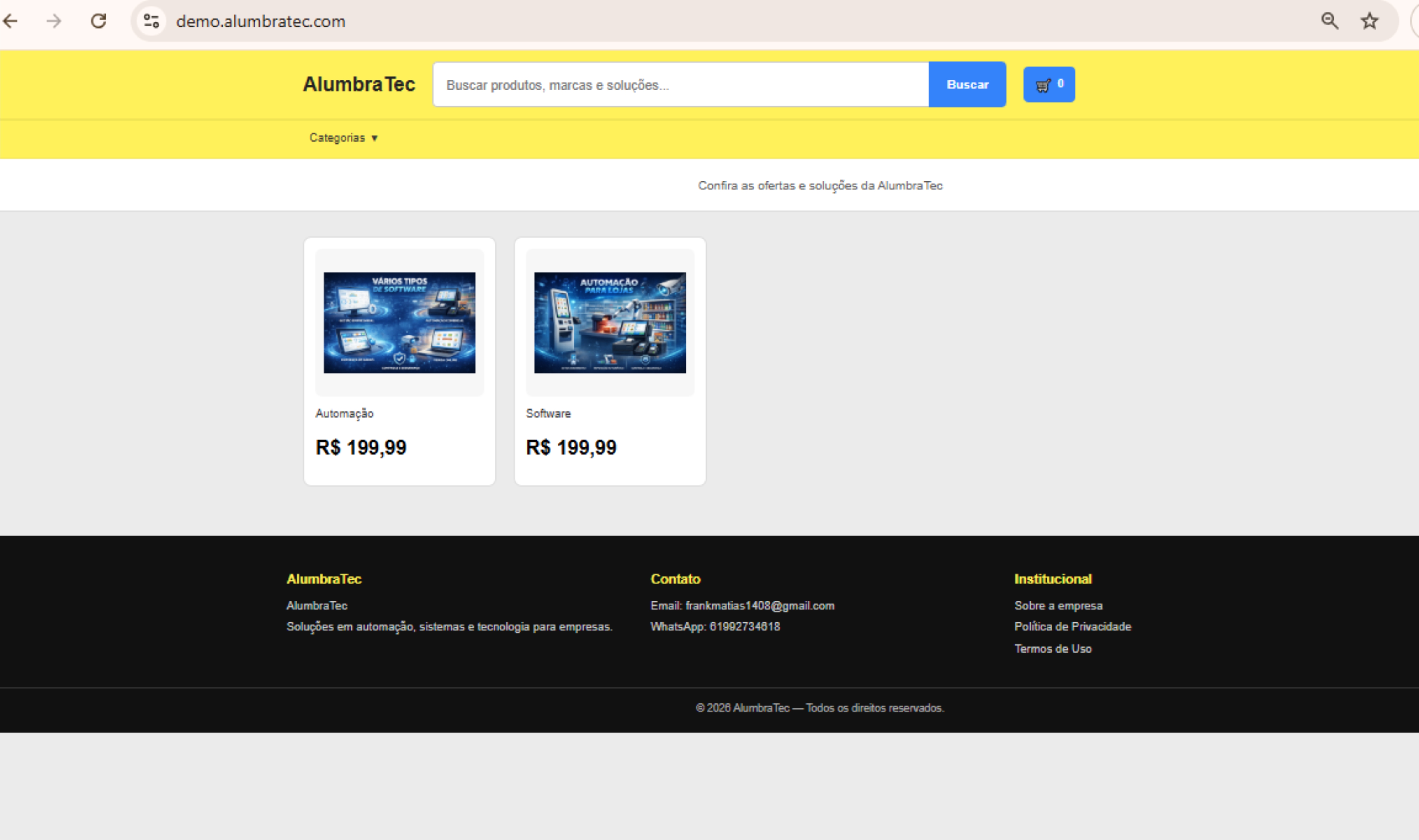 Tela da plataforma digital da AlumbraTec